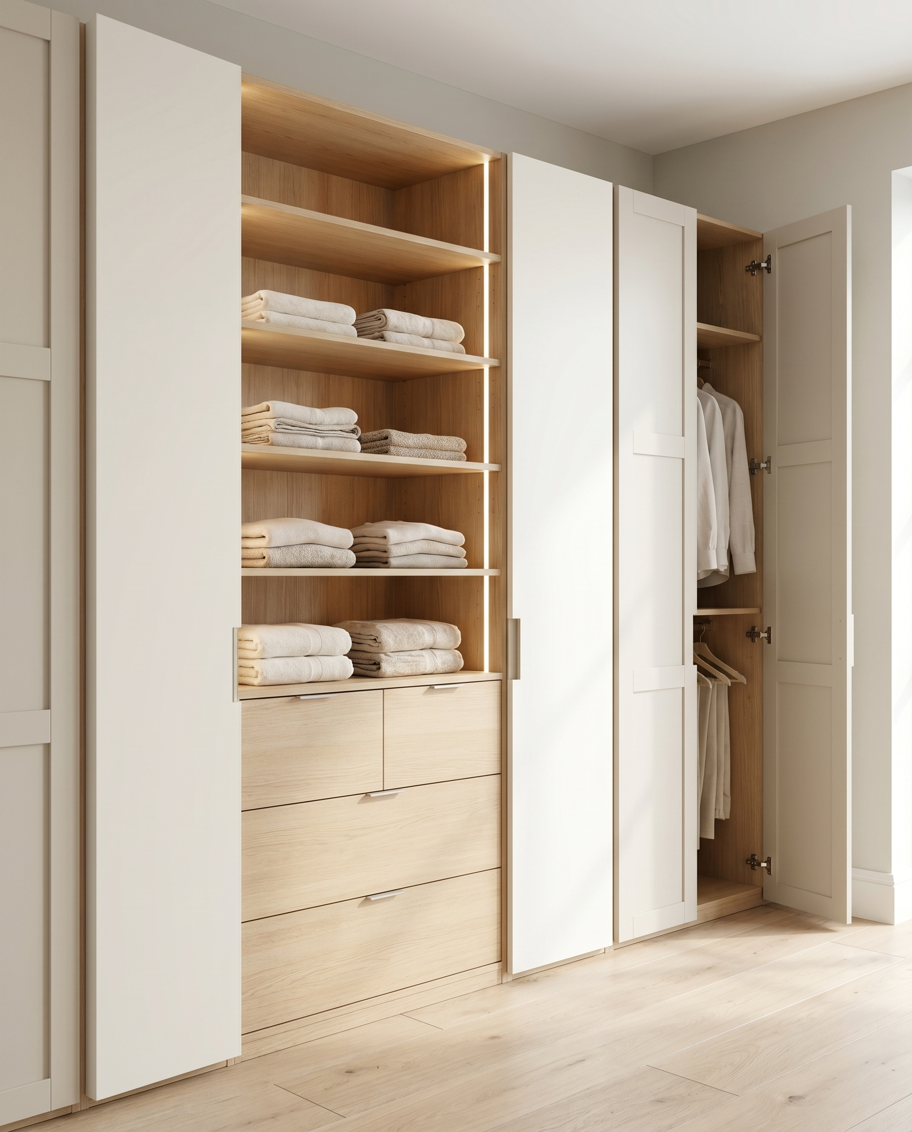 Closet vestidor con iluminación integrada