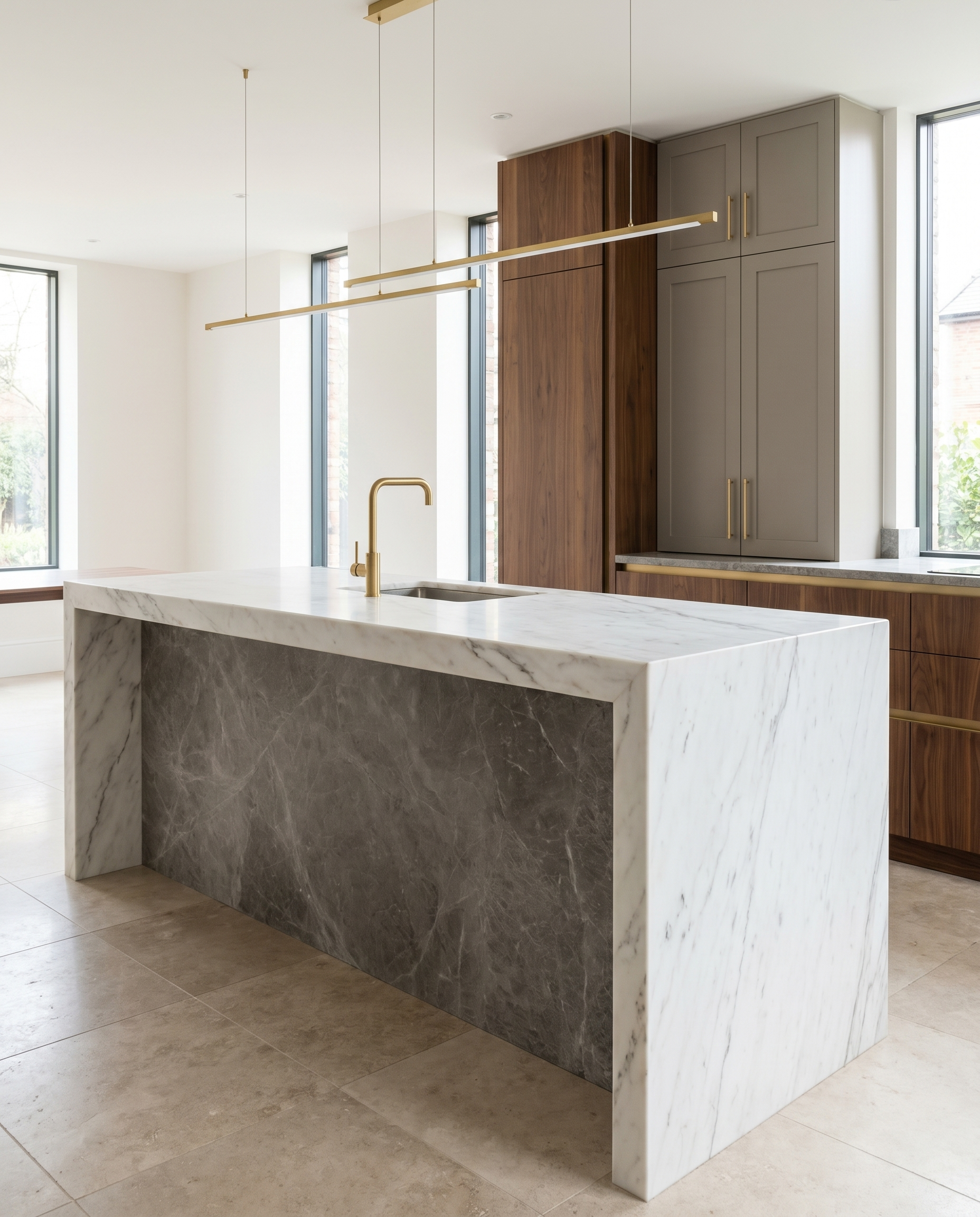 Cocina con isla central fabricada a medida